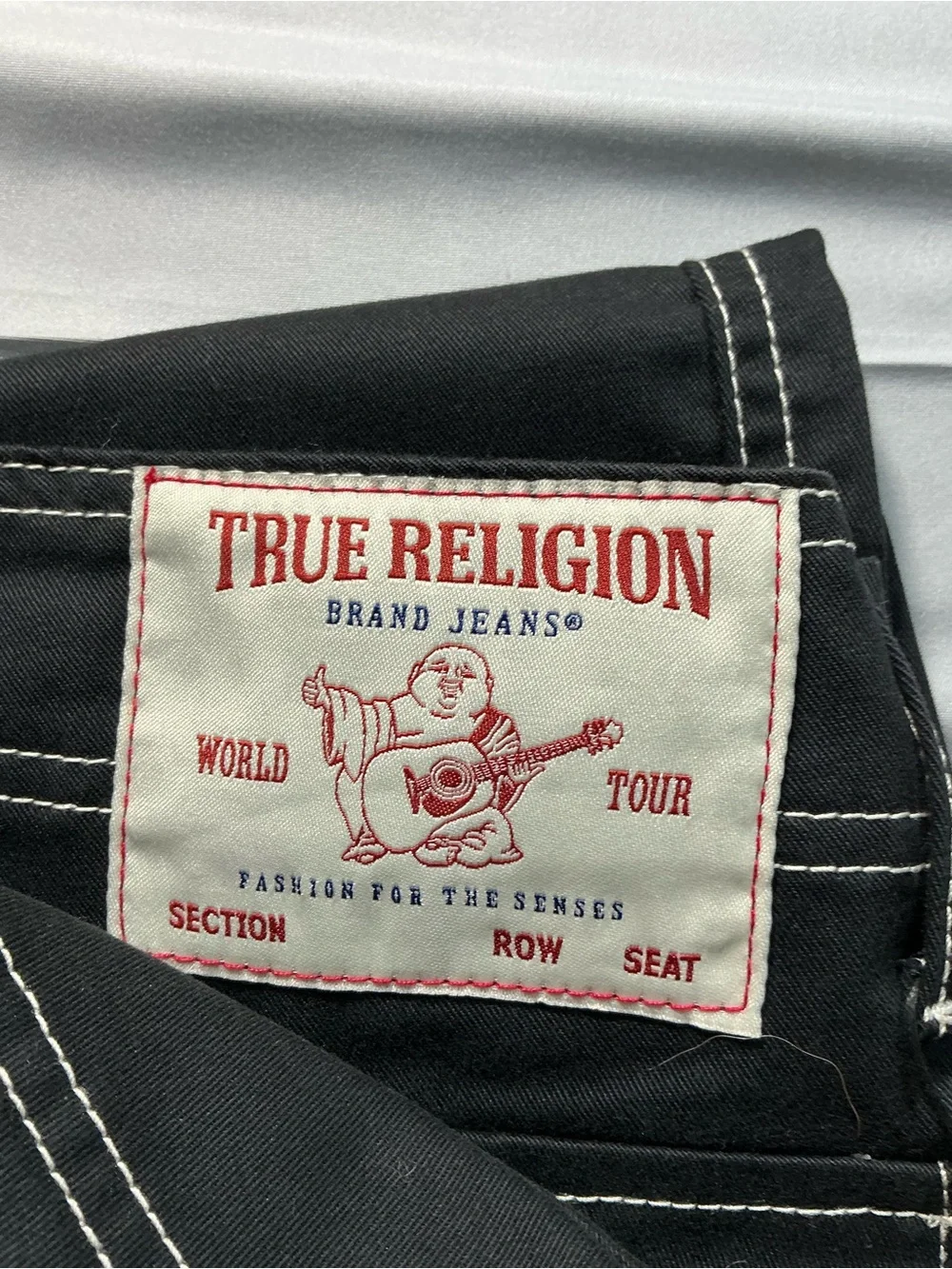 True Religion Men’s Black Slim Straight Jeans with White Contrast Stitching